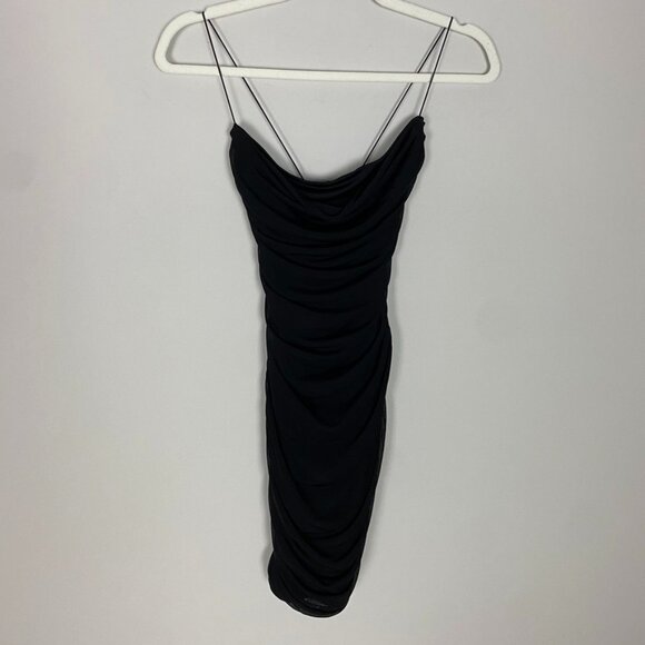Oh Polly Mini Black Dress US 6 Strappy Ruched Sides - Picture 3 of 12